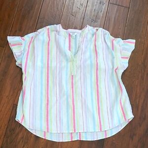 Crown & Ivy Multicolor Vertically Striped Blouse with Ruffled Sleeves size Large